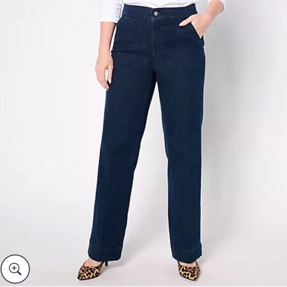 Denim & Co. Signature Regular Indigo Perfect Flex Trouser Jean 14 P NWT dark - Picture 1 of 13